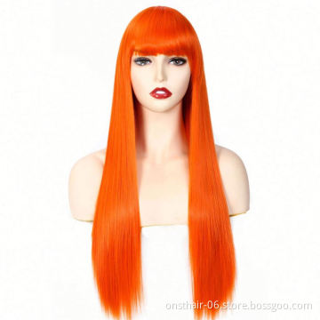 MYZYR own brand wig, cheap straight hair heat-resistant artificial wig, 26-inch artificial wig in various colors (orange)